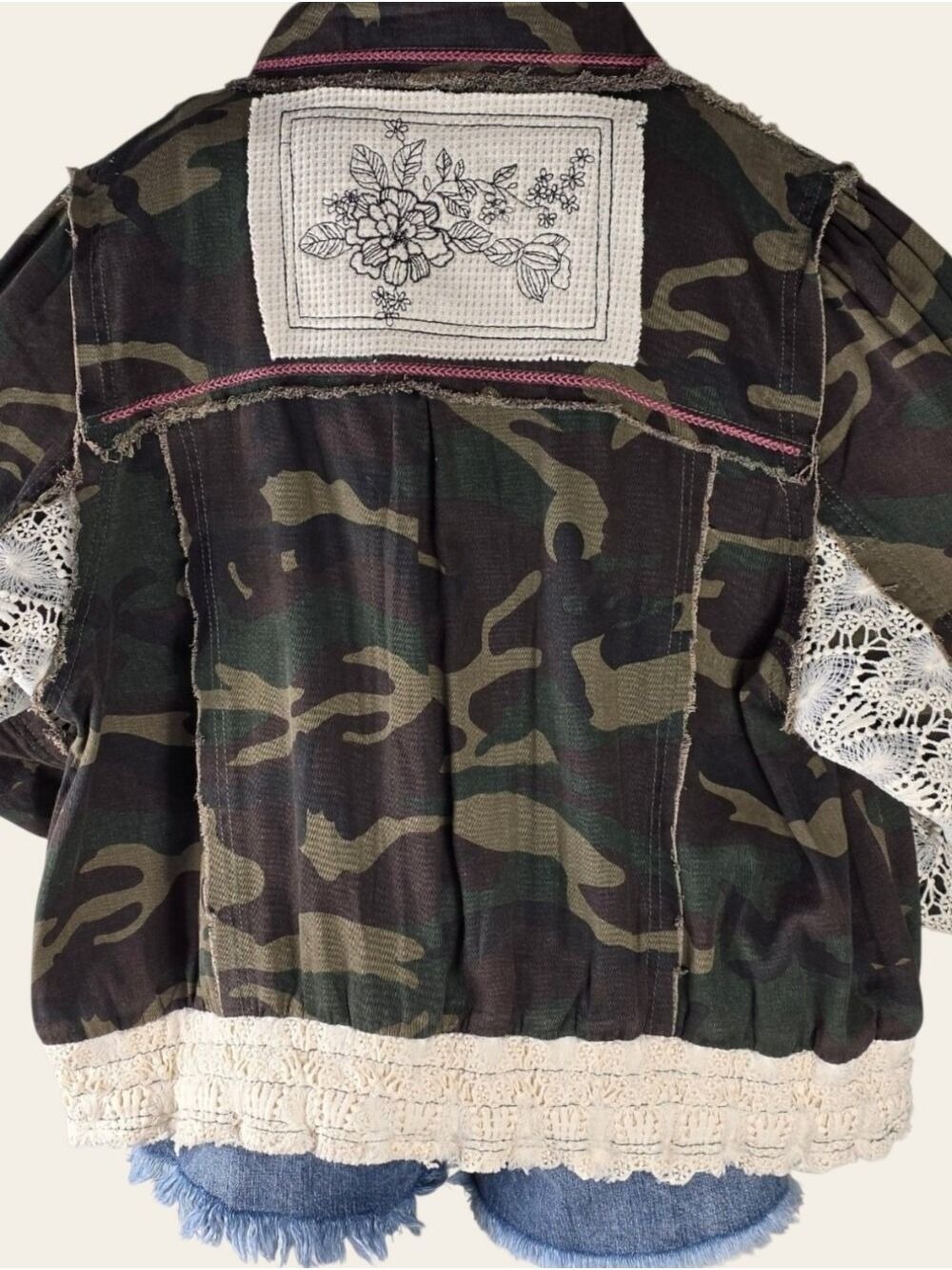 POL Camo Lace Balloon Sleeve Jacket Boho Western Shacket NWT Large - Picture 3 of 10